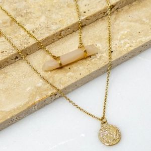 Gold NEW Coin Pendant Necklace Layer Stone